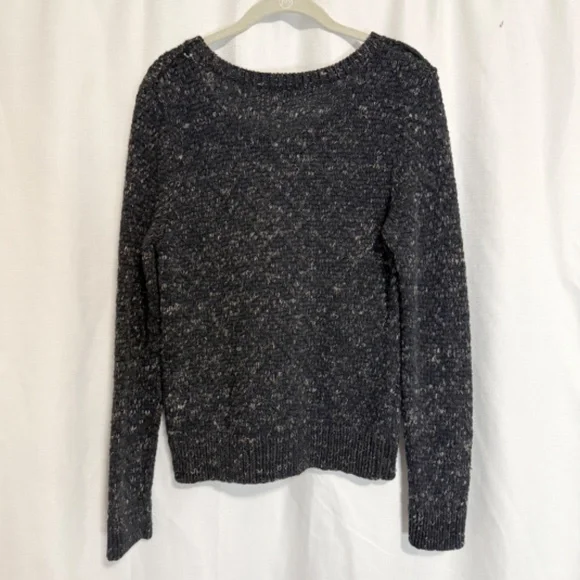 Eileen Fisher Black and Tan Knit Pullover Cotton and Linen Blend Sweater Size M